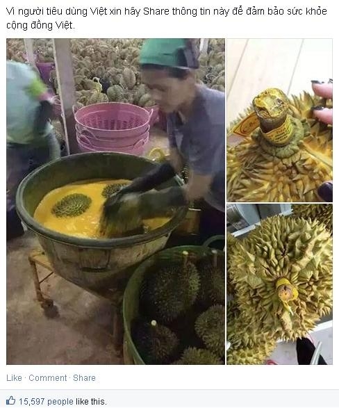 Hình ảnh và lời cảnh báo về hoa quả Thái Lan đang gây sốt trên mạng xã hội những ngày qua.
